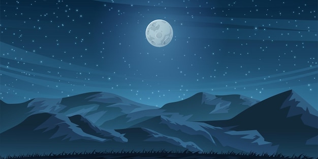 Ilustración de noche de colina y luna llena