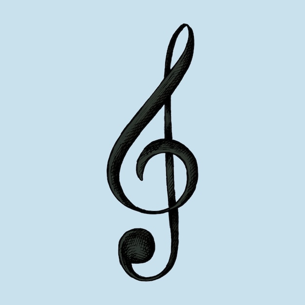 Ilustración de nota musical de G-clef dibujada a mano