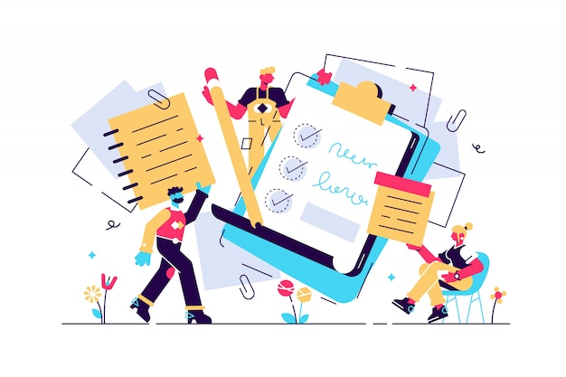 Ilustración de notas Libro de texto de papel pequeño plano escribir personas concepto. Hojas en blanco de papelería para diario, notas o bocetos. Listas de verificación vacías, organizadores y páginas de cuaderno de información limpias.