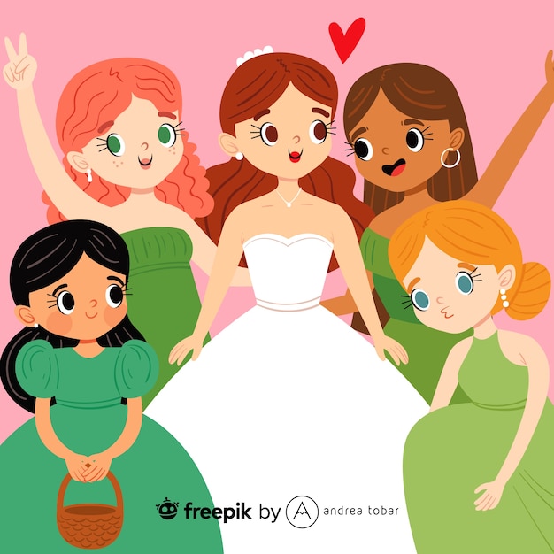 Vector ilustración de novia con damas de honor