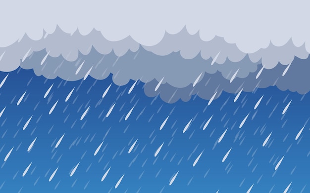 Vector ilustración de nube y lluvia en fondo oscuro lluvia fuerte temporada de lluvias corte de papel y estilo plano