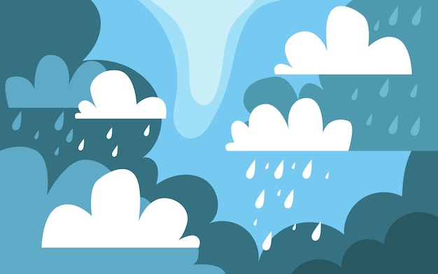 Vector ilustración de nube y lluvia en fondo oscuro lluvia fuerte temporada de lluvias corte de papel y estilo plano