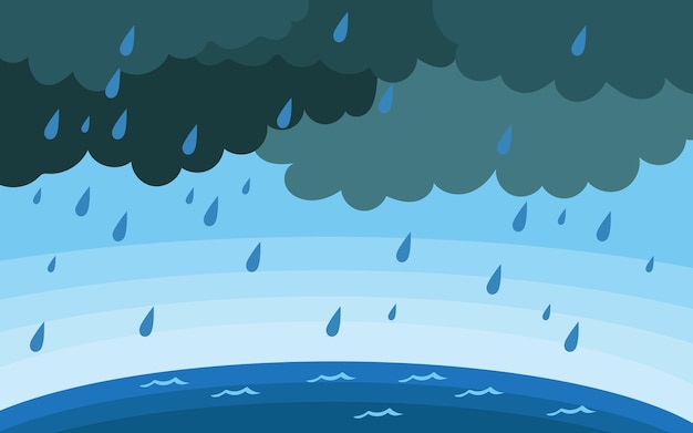 Vector ilustración de nube y lluvia en fondo oscuro lluvia fuerte temporada de lluvias corte de papel y estilo plano