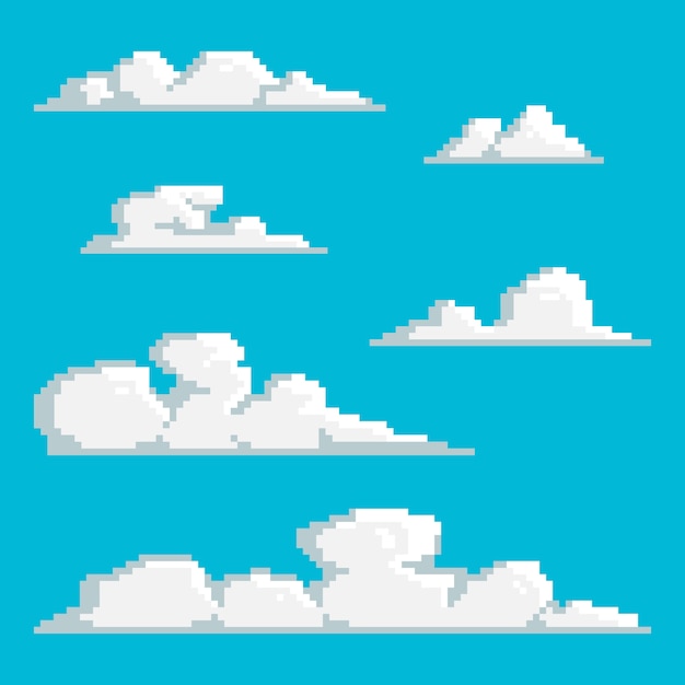 Vector ilustración de nube de pixel art de diseño plano