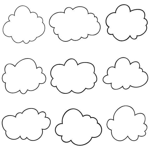 Ilustración de nubes dibujada a mano en el estilo de dibujos animados vectorial
