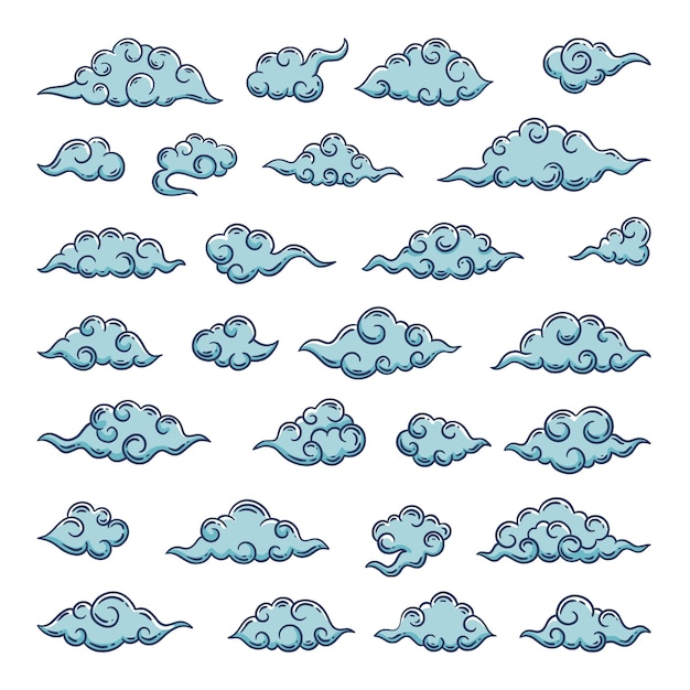 Ilustración de nubes orientales dibujada a mano