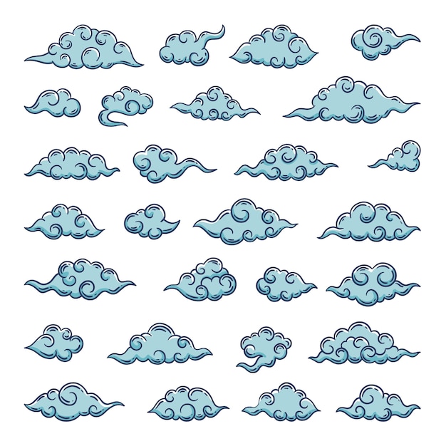 Vector ilustración de nubes orientales dibujada a mano