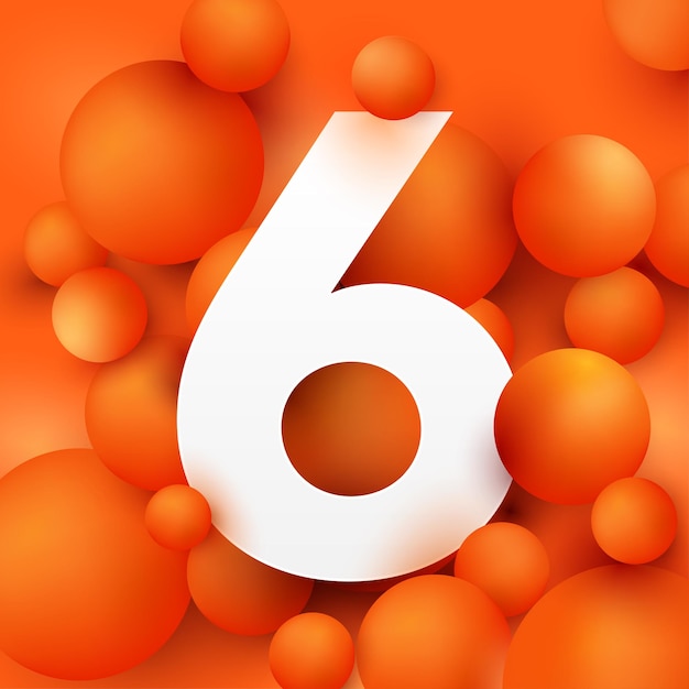 Vector ilustración del número 6 en bola naranja.