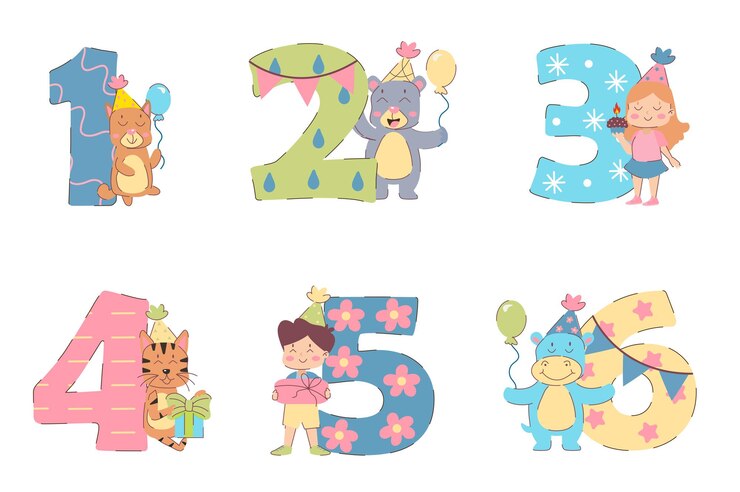 Vector ilustración de números en diseño de dibujos animados planos esta imagen adorable presenta números coloridos