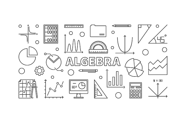 Ilustración o banner horizontal vectorial de álgebra
