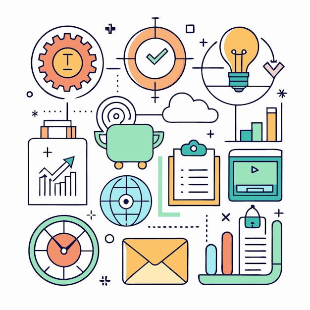Ilustración de los objetivos de la estrategia empresarial, las ideas de marketing y la productividad