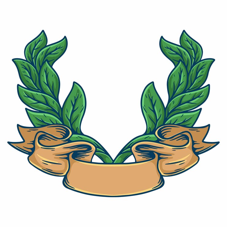 Vector ilustración de obras de arte y diseño de camiseta arco de cinta con hojas grabado ornamento vector premium