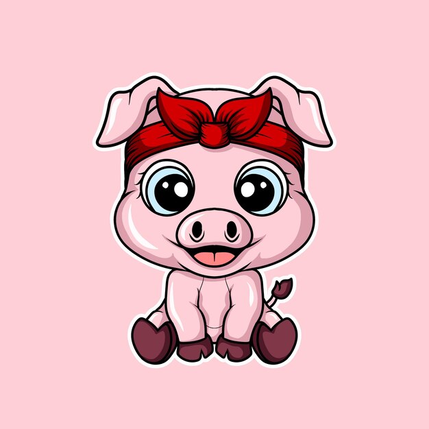 Vector ilustración de obras de arte y diseño de camiseta personaje de pegatina de cerdo lindo