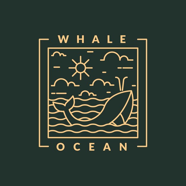 Vector ilustración del océano y la monolina de la ballena o el estilo de arte de la línea