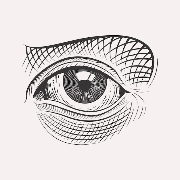 Vector ilustración de ojo grabada por vector muy detallada dibujada a mano aislada sobre fondo blanco