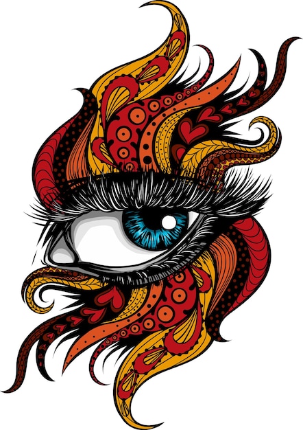 Vector ilustración de ojo de mujer con adornos de mandala