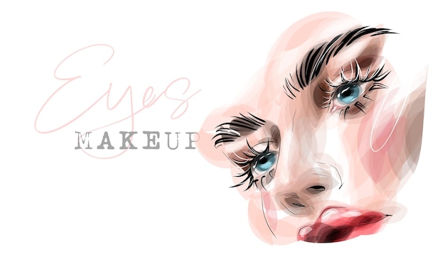 Ilustración con ojos, pestañas y cejas de mujer. Aspecto de maquillaje sexy realista. Logo para frente