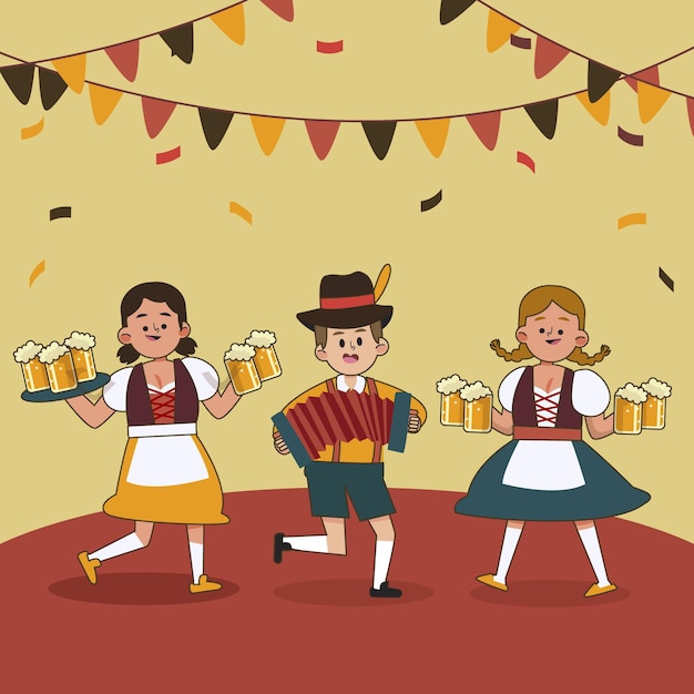 Vector ilustración de oktoberfest plana