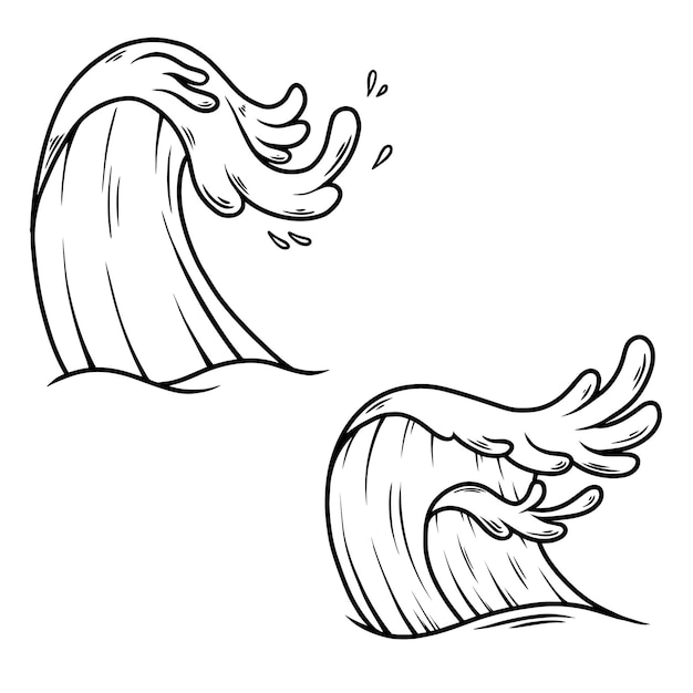 Ilustración de olas marinas en estilo de grabado Elemento de diseño para el menú de pancartas de carteles Ilustración vectorial
