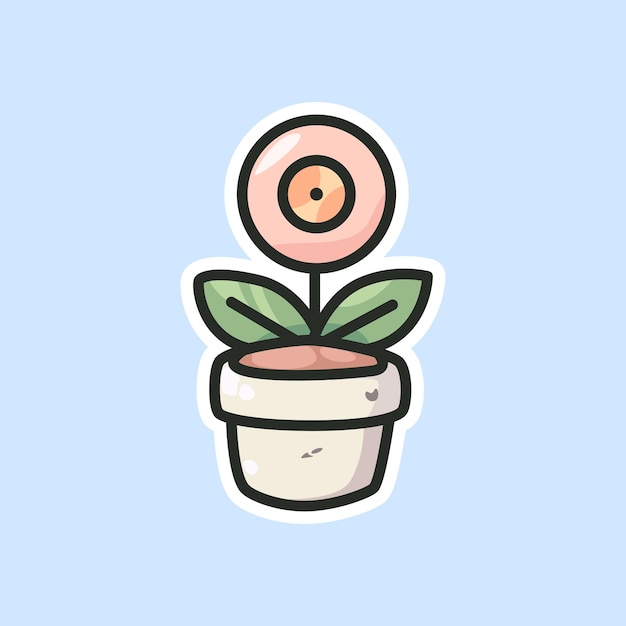 Ilustración de una olla de flores mínima con una hermosa flor rosada Ilustración aislada de vectores lindos