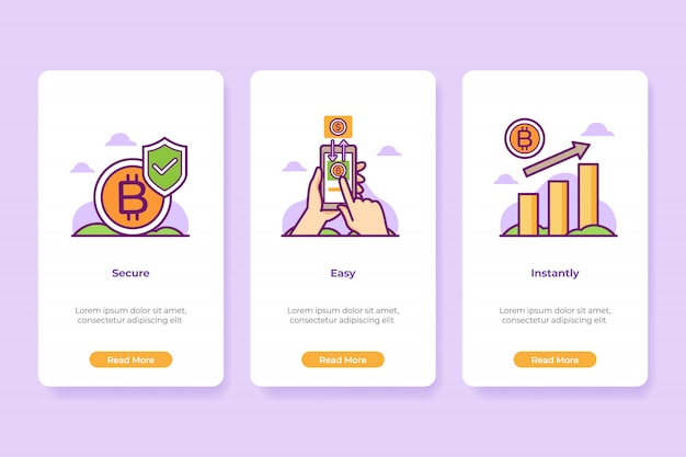 Ilustración de Onboarding Bitcoin Application Interface en estilo de línea.