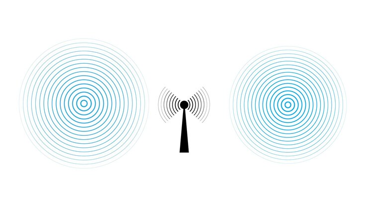 Vector ilustración de ondas de radio de tecnología digital en fondo blanco