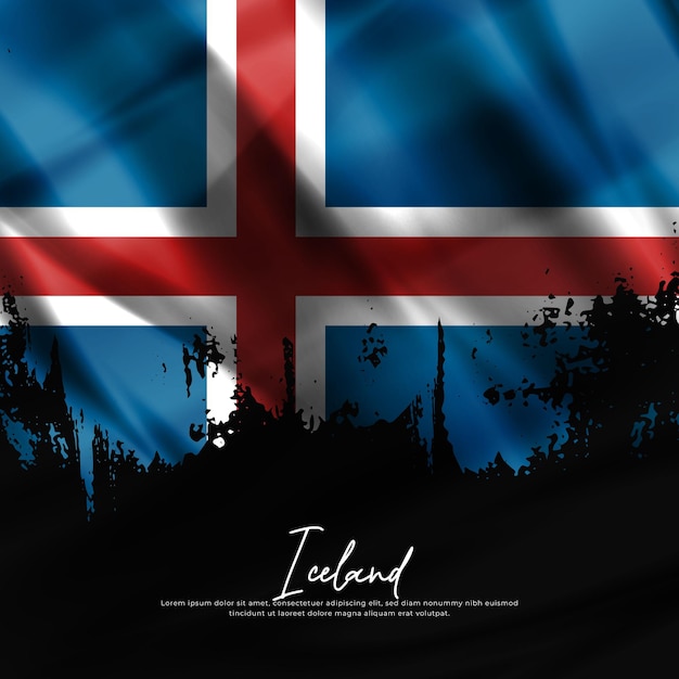 Ilustración de ondear la bandera de islandia de fondo de seda grunge