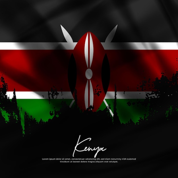 Ilustración de ondear la bandera de Kenia fondo de grunge de seda