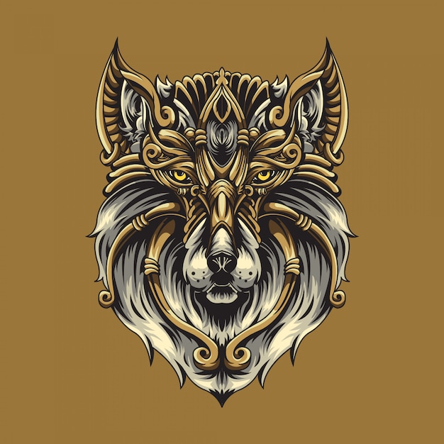 Ilustración ornamental de lobo