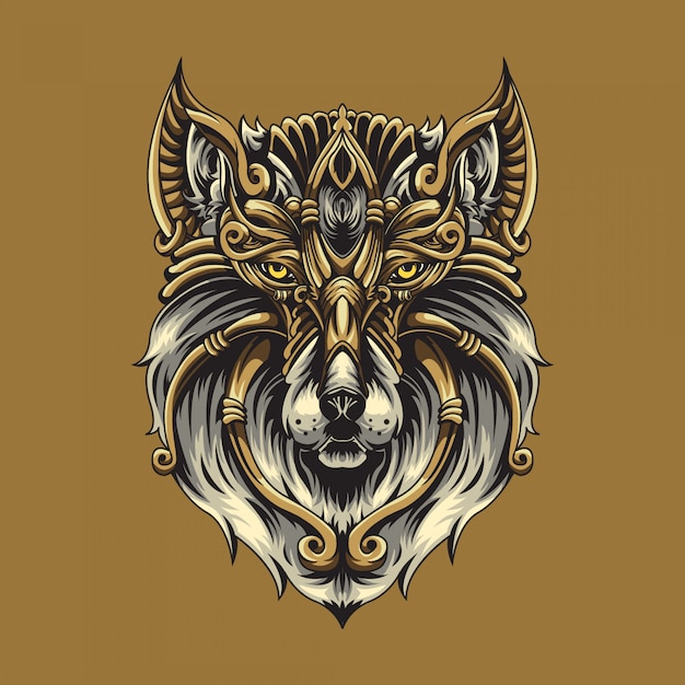 Ilustración ornamental de lobo