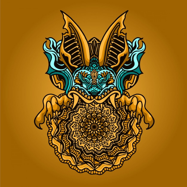 Vector ilustración de ornamento de mandala de murciélago cabeza