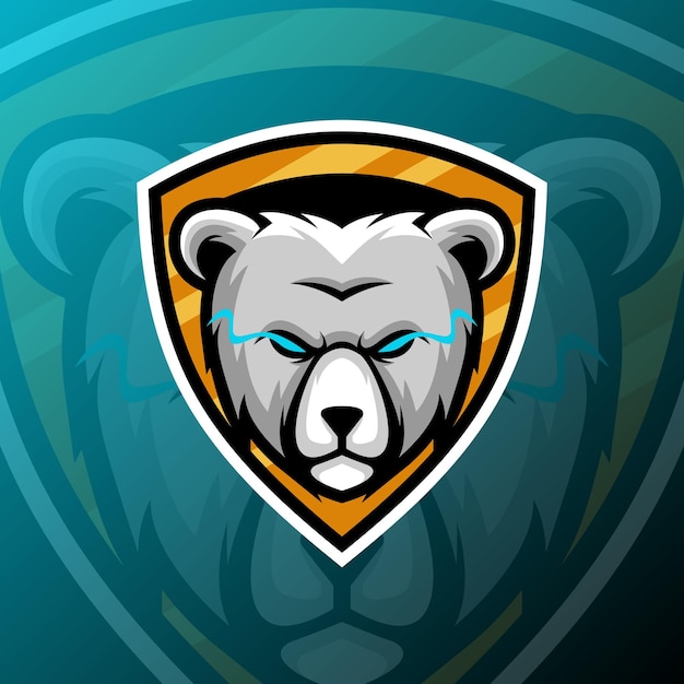 ilustración de un oso blanco en estilo de logotipo de esport