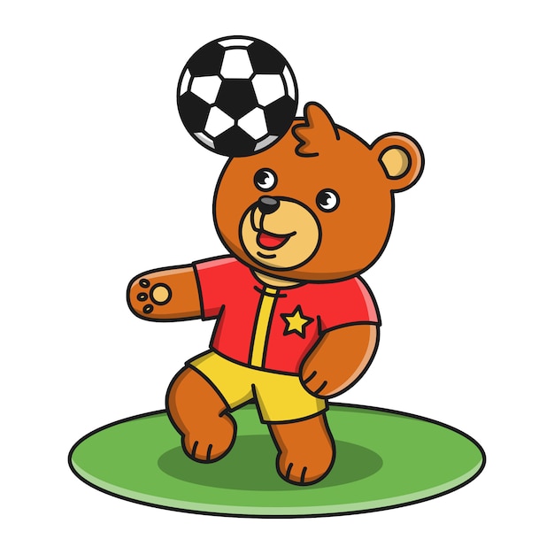 Ilustración de oso de dibujos animados jugando fútbol