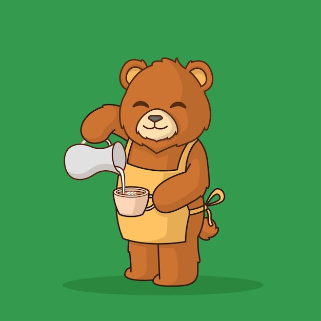 Ilustración de un oso lindo mezclando café como barista