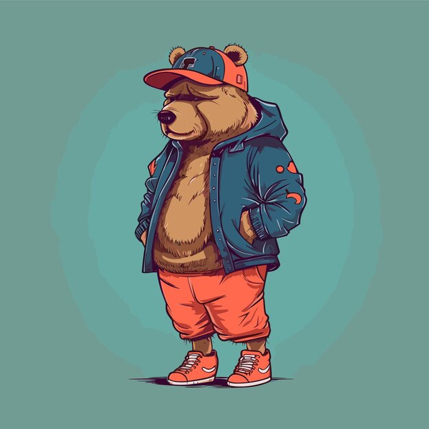 Ilustración oso personaje con chaqueta