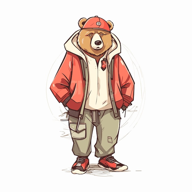 Ilustración oso personaje con chaqueta