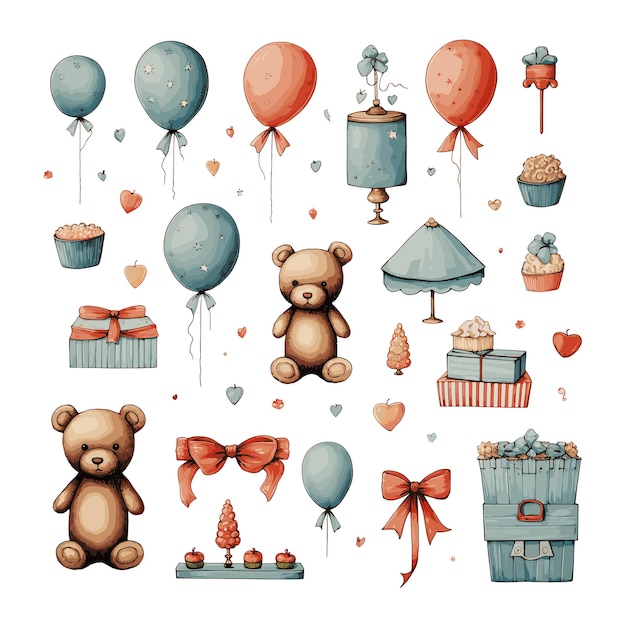 Ilustración de osos de peluche en un tema de fiesta de cumpleaños