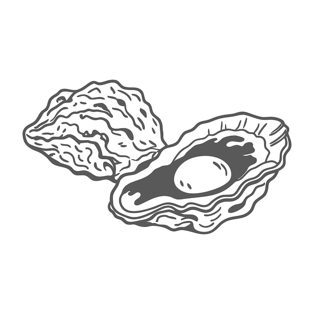 Ilustración de una ostra en blanco y negro