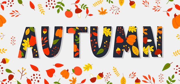 Ilustración de otoño, banner, vector, otoño, letras, tarjeta