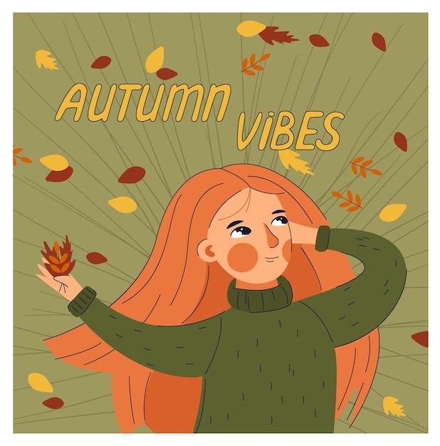Ilustración de otoño con diseño de vector de mujer linda para web de flyer de cartel de tarjeta y otros usuarios