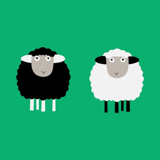 Ilustración de ovejas lindas y planas con fondo verde
