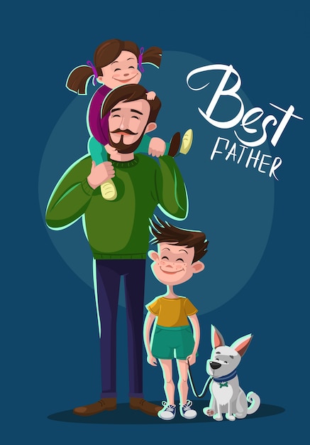 Ilustración de padre, hijo e hija