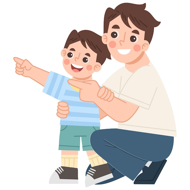 Ilustración de un padre y un hijo señalando
