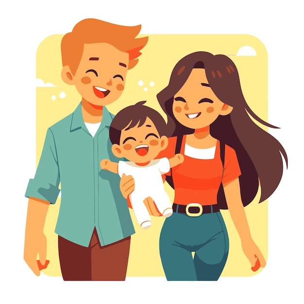 Vector ilustración de un padre y una madre llevando a un bebé