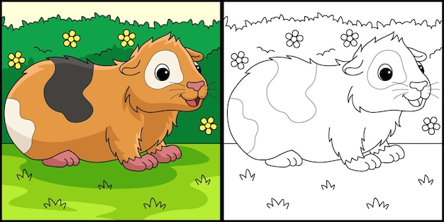Ilustración de página para colorear de animales de conejillo de indias
