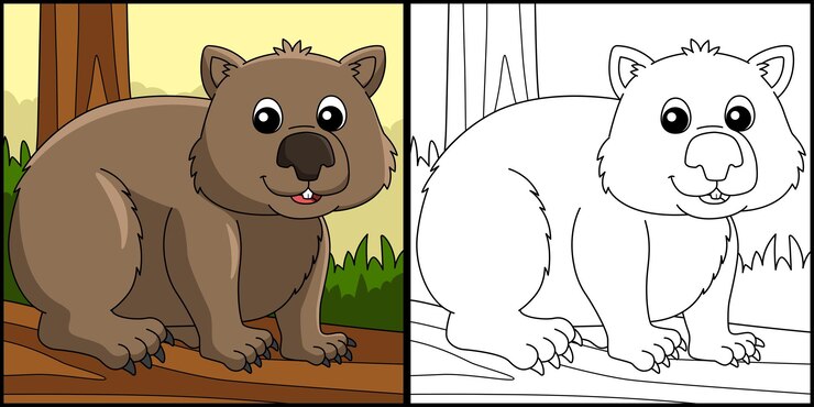 Vector ilustración de página para colorear de animales wombat