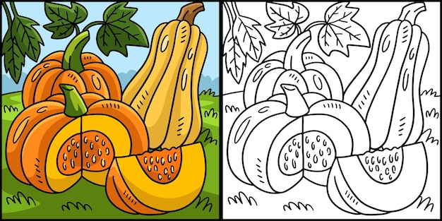 Ilustración de página para colorear de calabaza de acción de gracias