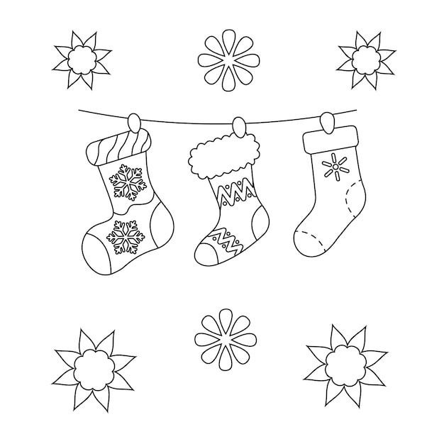 Ilustración de página para colorear de calcetín de Navidad