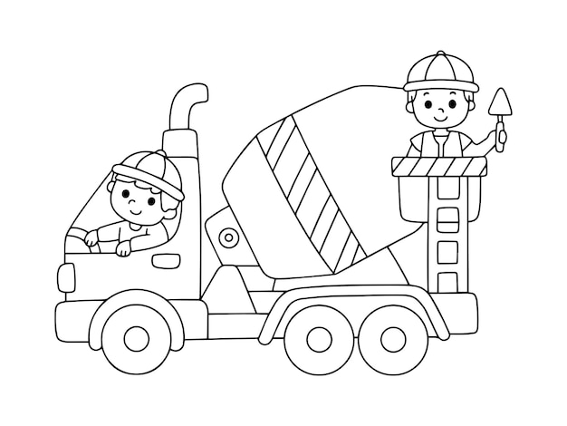 Ilustración de la página de colorear del camión mezclador de hormigón de cemento