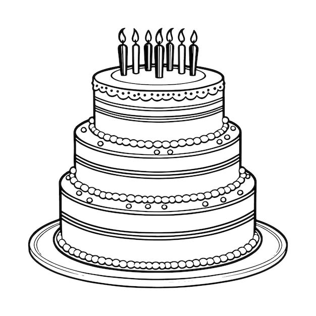 Ilustración de página de colorear contorno de pastel para niños y adultos